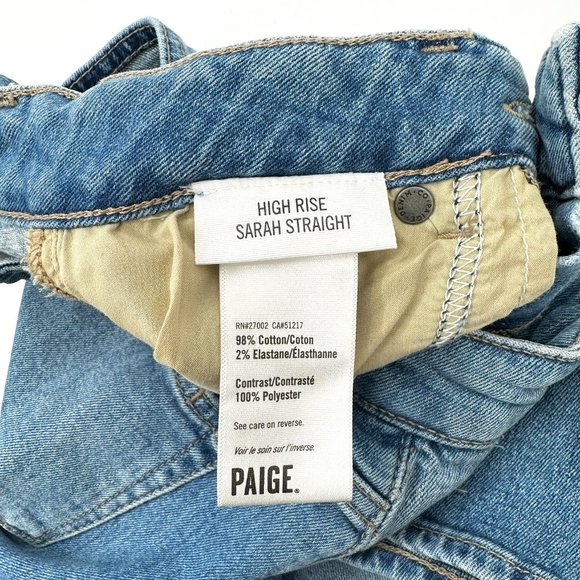 PAIGE Sarah High Rise Ribbon Detail Straight Leg Jeans sz 25 - Picture 11 of 12